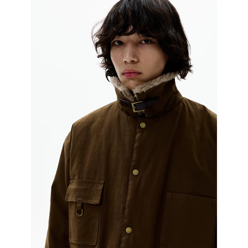 Veste de travail isolée en laine d'agneau rétro 