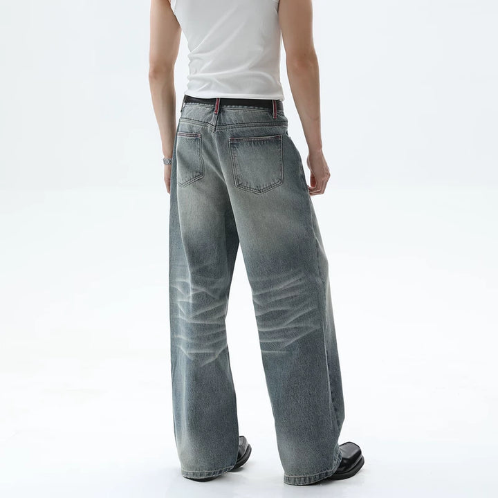 Washed Distressed Straight Leg Pants