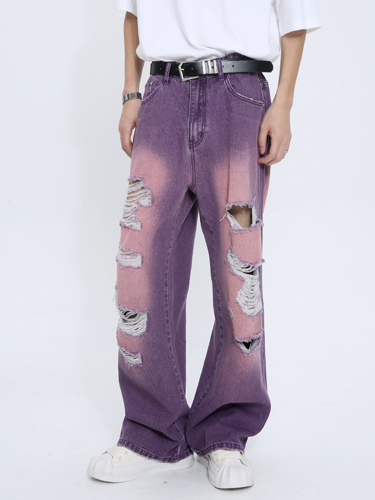 Loose Straight Ripped Mid-Waist Jeans