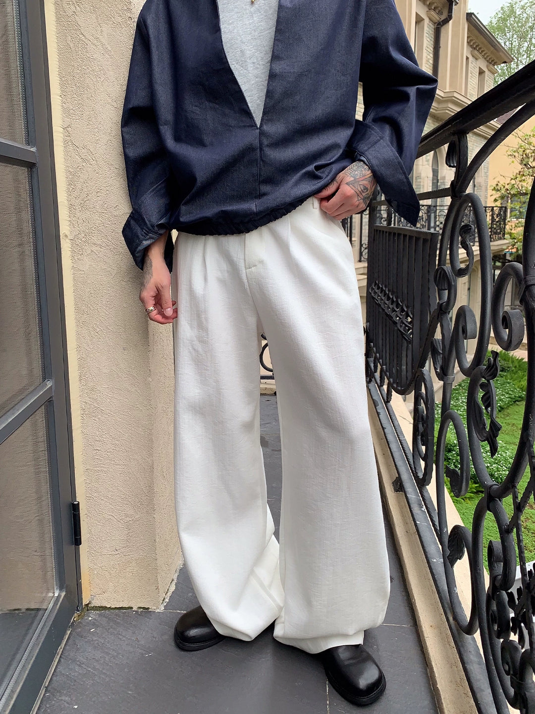 White Linen Straight-Leg Trousers