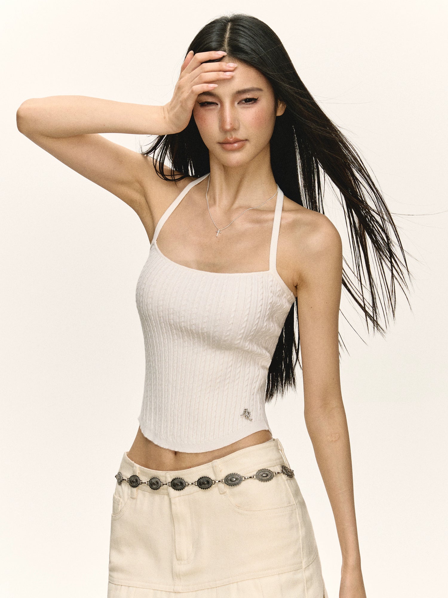 Débardeur à col halter en tricot côtelé 