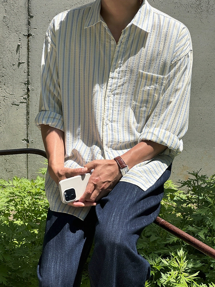 Çizgili Uzun Kollu Rahat Gömlek 