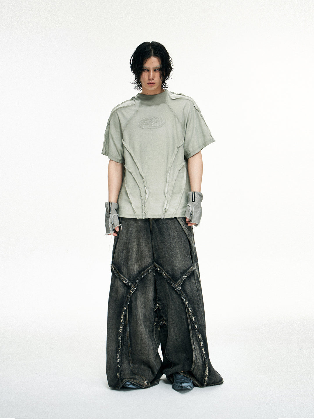 Weite Beinform A-Linie Rohkante Jeanshose 