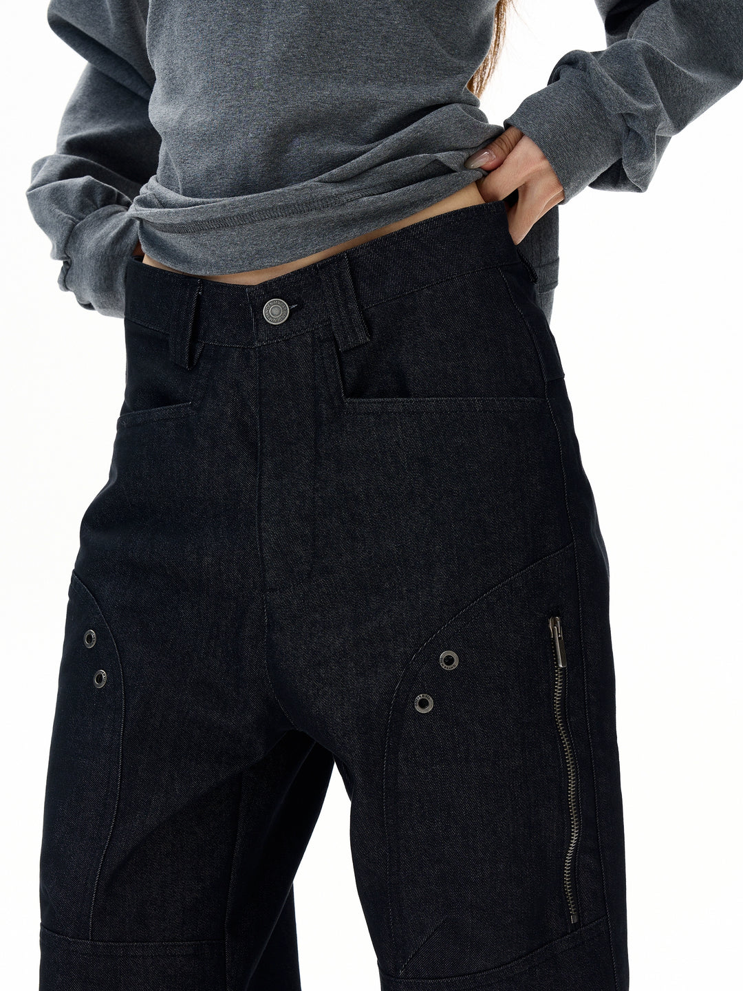 Retro vide ben metall detaljer jeansbukser 