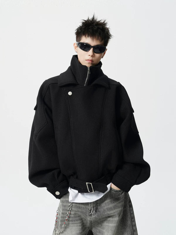 Chaqueta deconstruida de lana retro con cuello tipo stand 