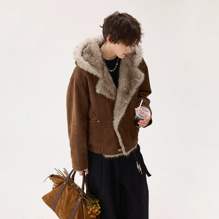 Faux Fur Winter Suede Hooded Jacket