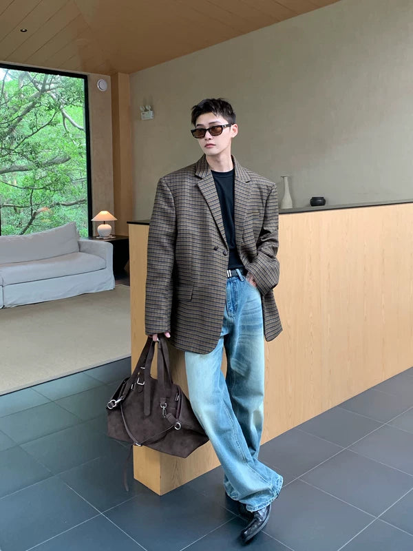 Oversized Plaid Blazer Jacket