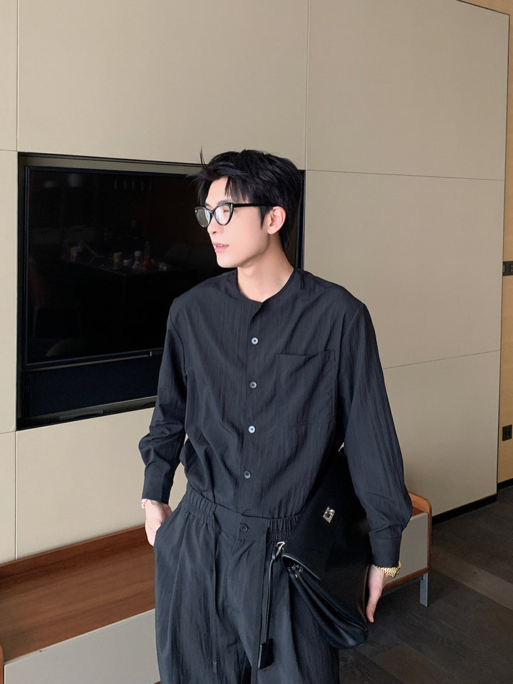Casual Textured Two-Piece Shirt Set