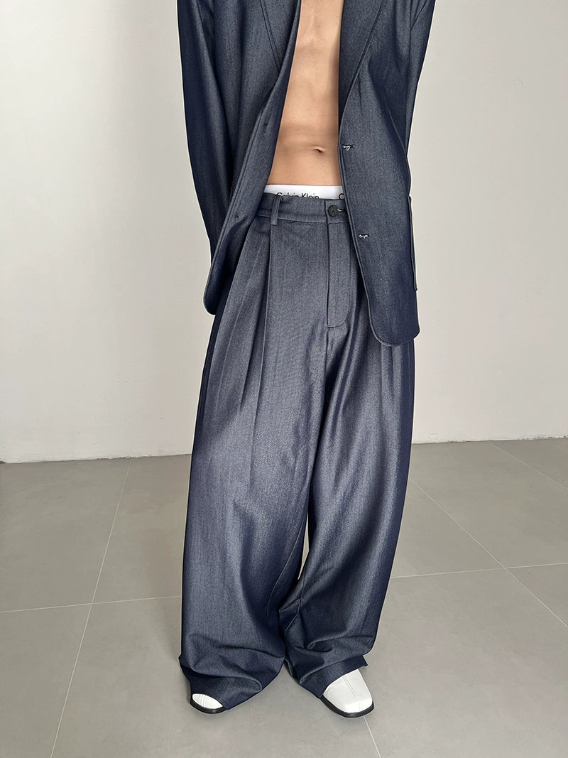 Traje de mezclilla con blazer y pantalones de gran tamaño 