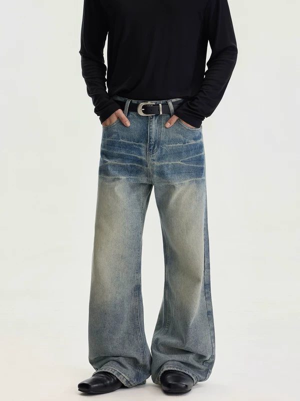 Jeans a gamba larga lavati in stile rétro 