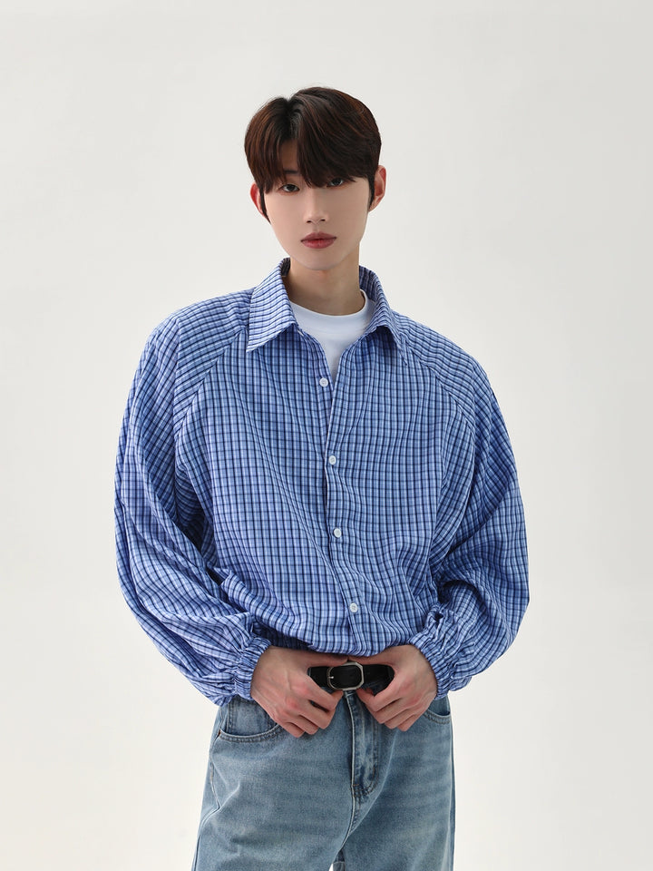 Camicia larga a maniche raglan a quadri 