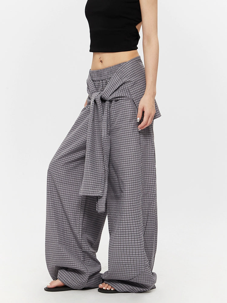 Plaid Wide-Leg Loose Fit Casual Pants