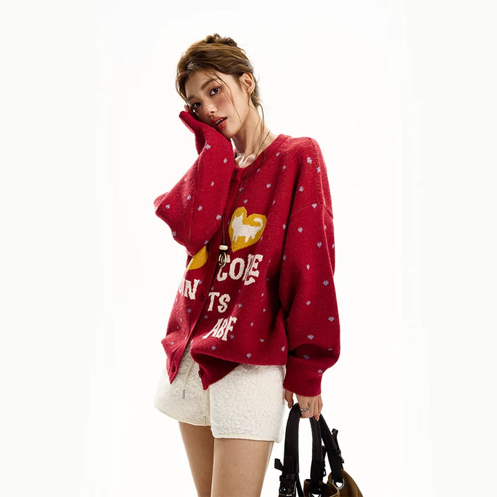 Cardigan en tricot avec boutons et lettres de dessin animé 