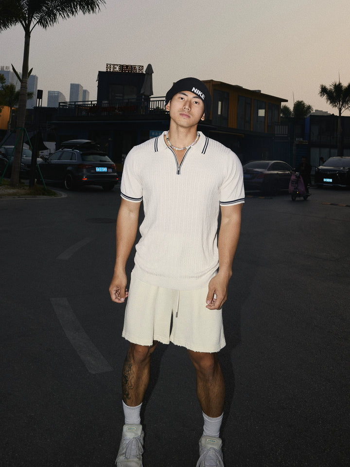 Retro Half-Zip Knit Polo Shirt