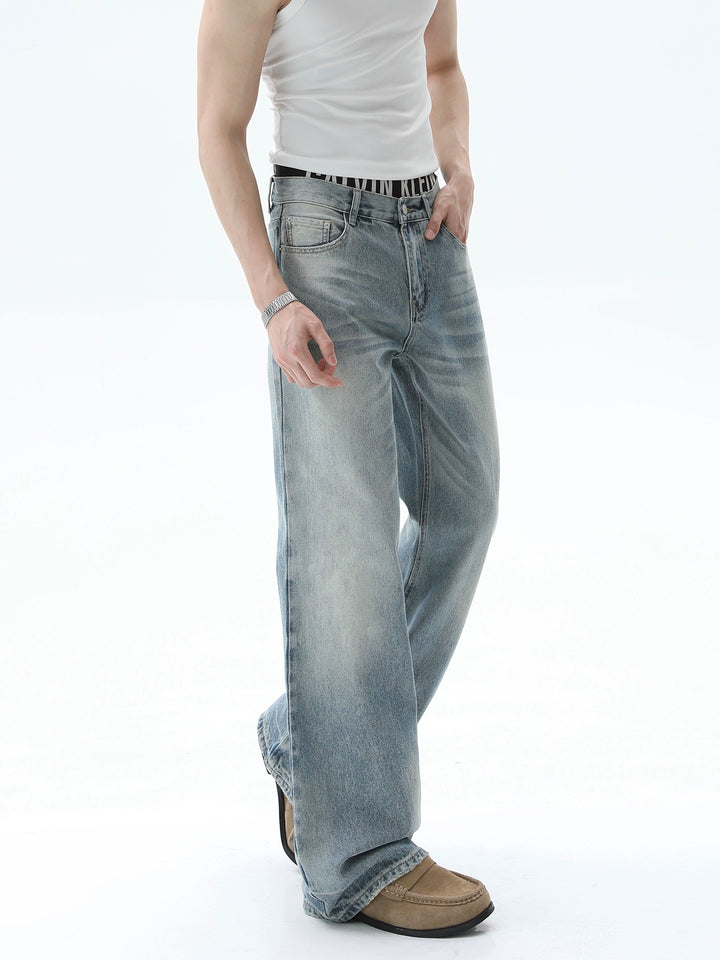 Distressed Loose Fit Washed Jeans