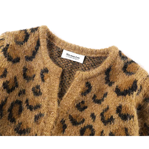 Leopard Print Knit Cardigan Sweater