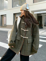 Hooded Horn Button Wool Coat