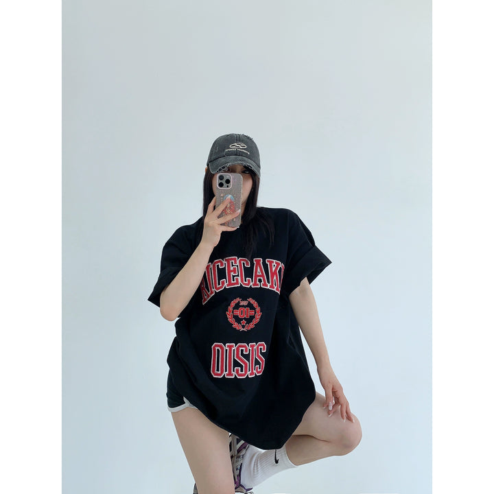 T-shirt en coton à broderie patch, coupe décontractée 