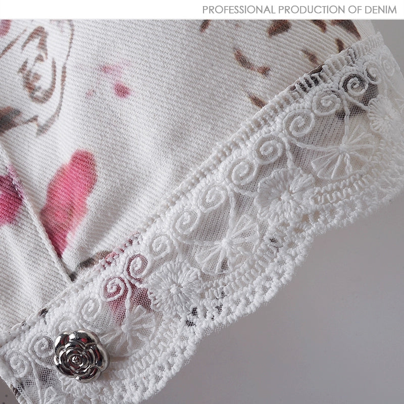 Lace Floral Print Denim Sleeveless Vest