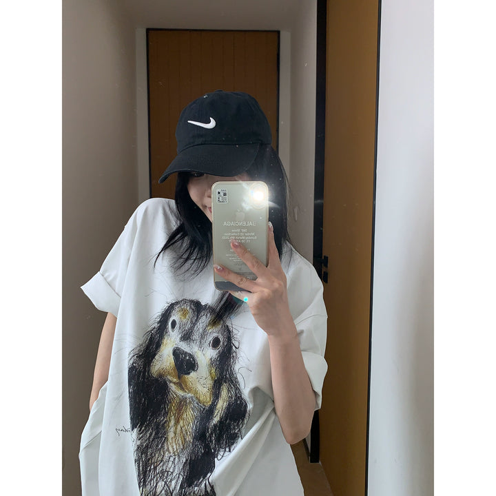 Cartoon Dog Graffiti Oversized T-Shirt