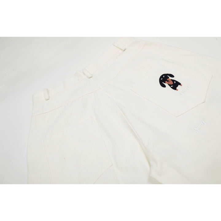 Puppy Embroidery Wide-Leg Pants