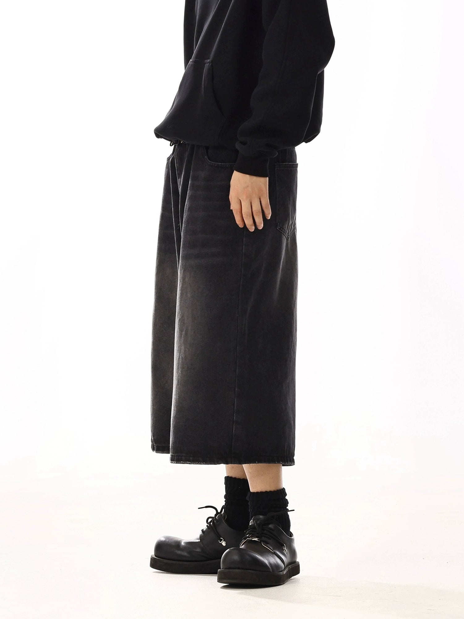 Loose Fit Washed Denim Wide Leg Shorts