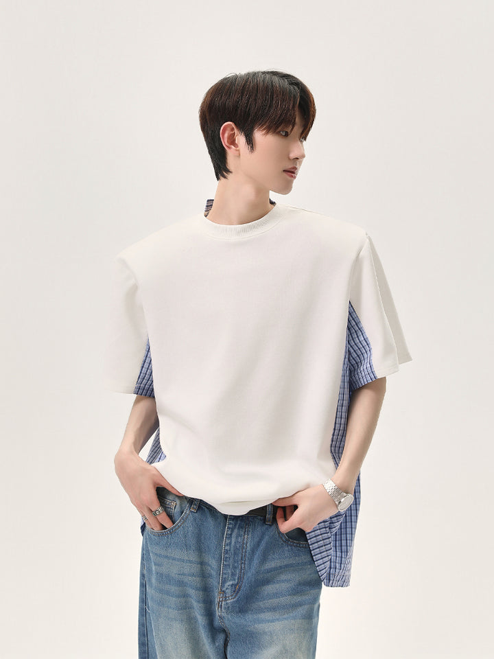 Reverse Button Check Patchwork Shirt