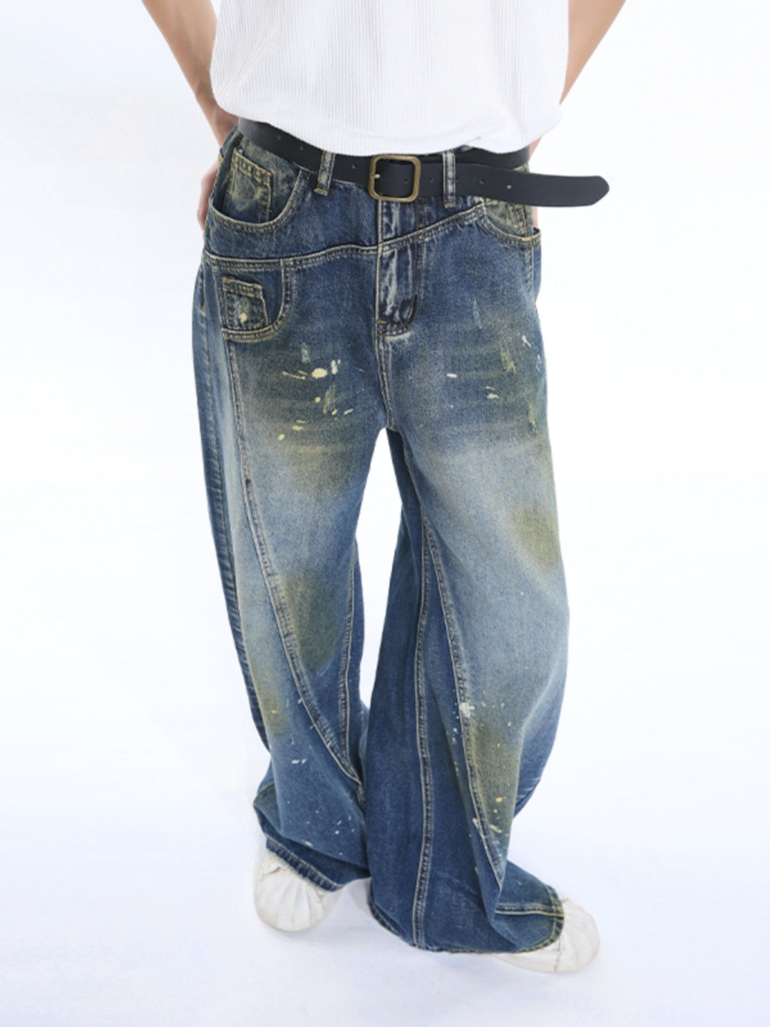 Jeans droits en patchwork lâche 