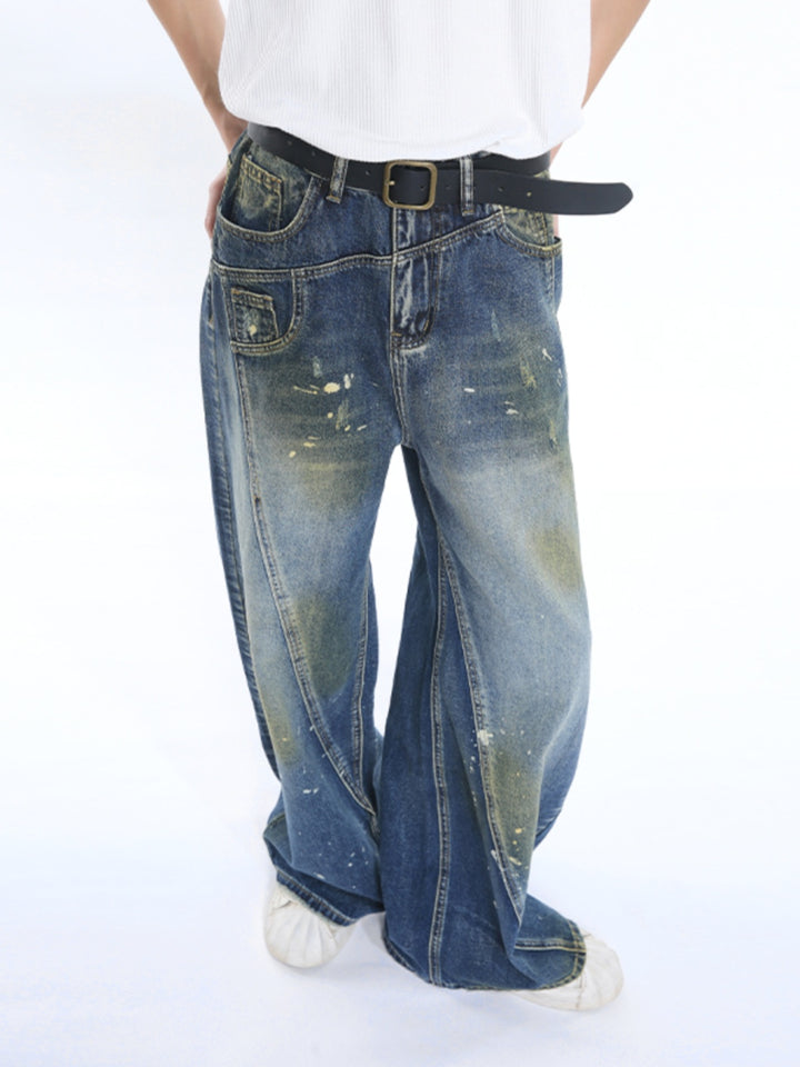 Jeans droits en patchwork lâche 