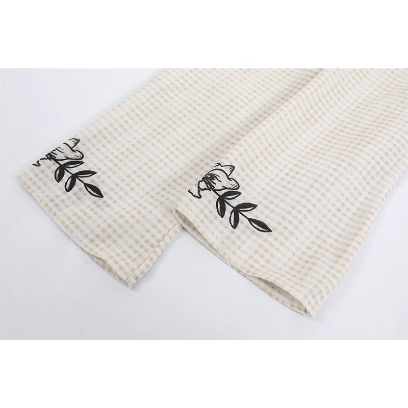 Plaid Tie-Front Printed Long Sleeve Shirt