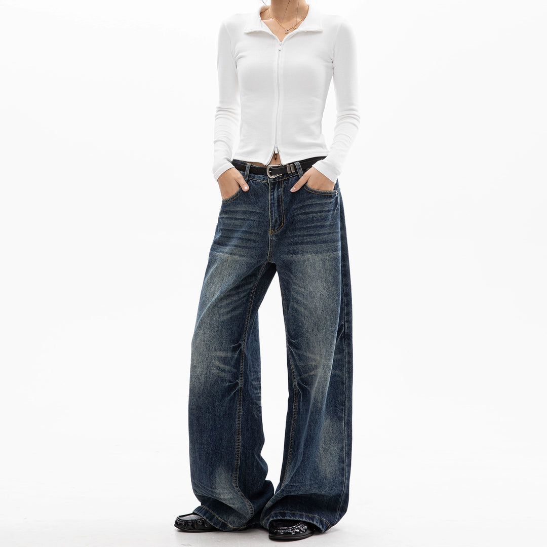Washed Distressed Wide Leg Pants