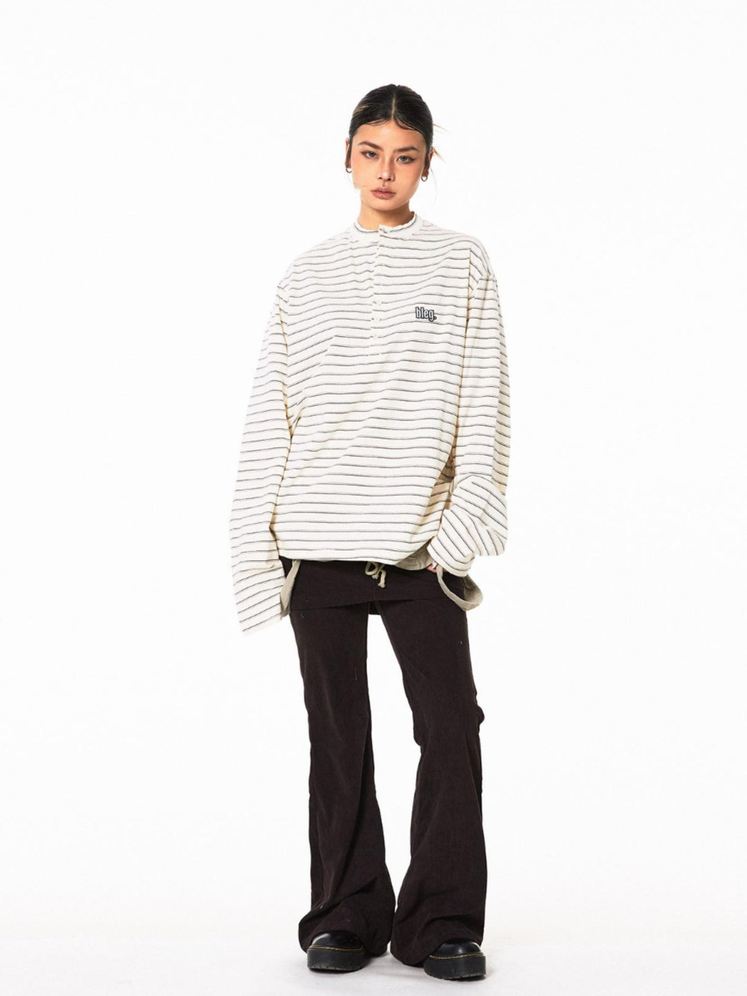 Retro Striped Long-Sleeve Turtleneck Top