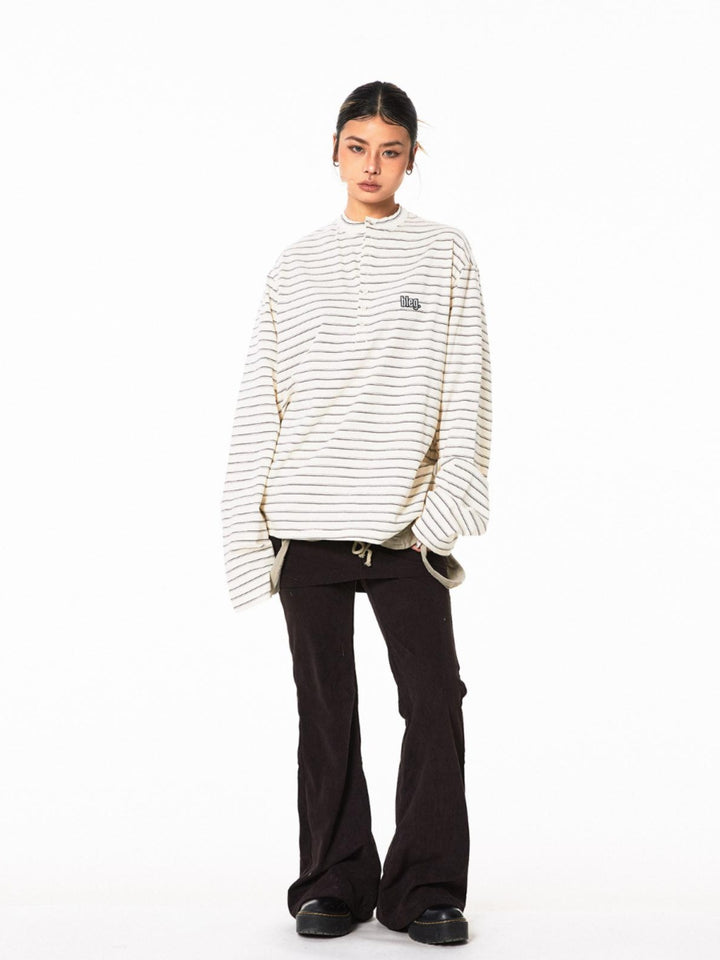 Retro Striped Long-Sleeve Turtleneck Top