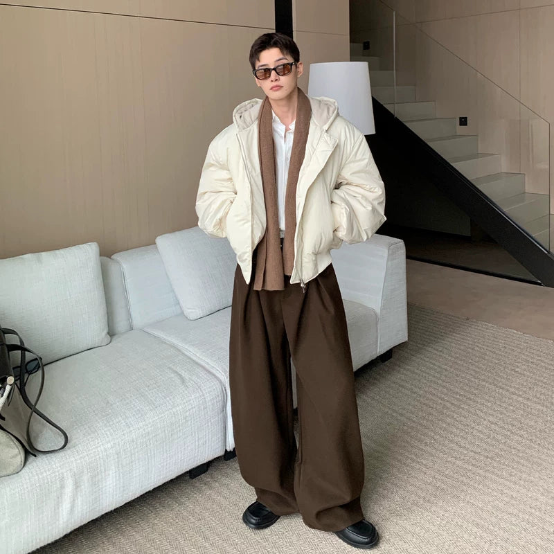 Glanzende PU-lederen gewatteerde jas met capuchon 