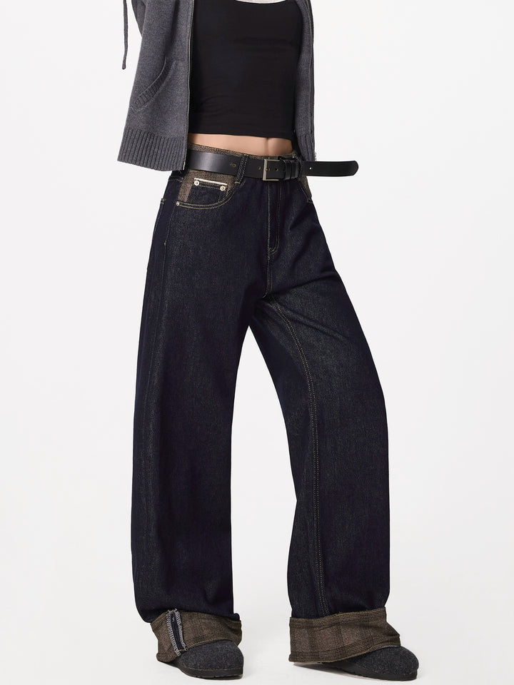 Gerollte Saum Gerade Beinform Denim-Hosen 