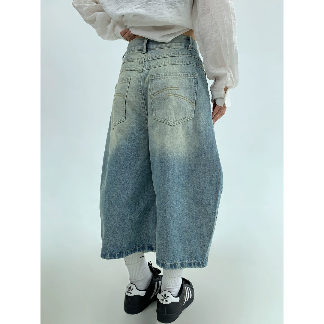 Retro Loose Wide-Leg Cropped Jeans
