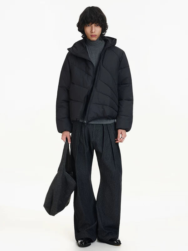 Diagonal dragkedja vadderad vinterjacka 