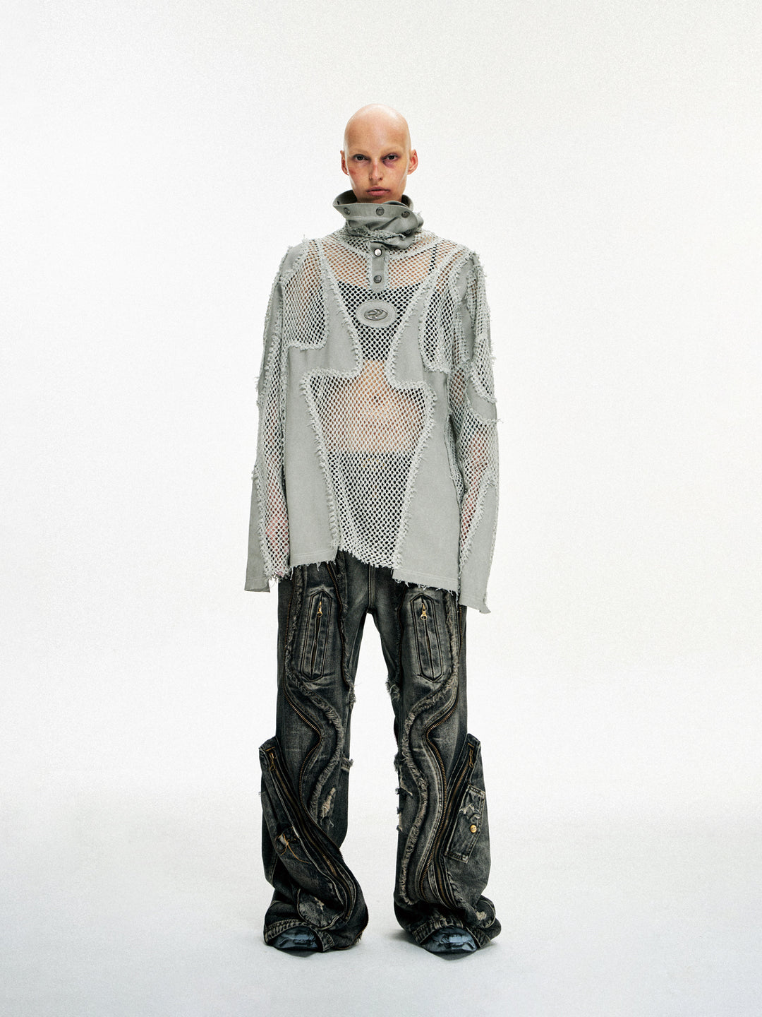 Gestresste Mesh Hoodie met Oversized Pasvorm 