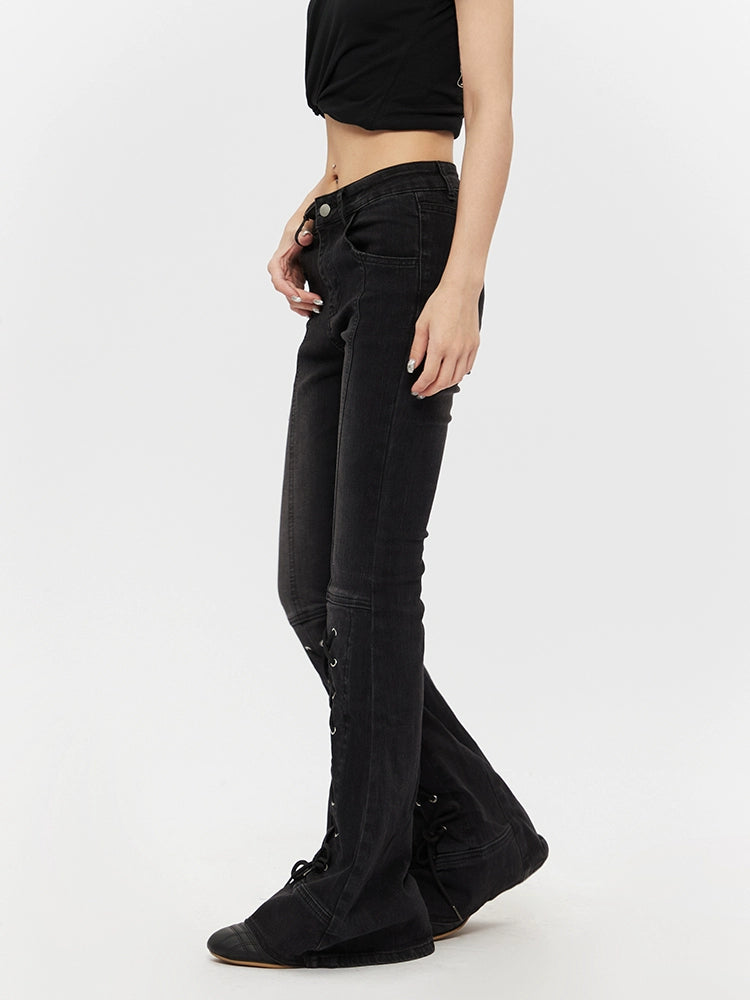 High Waist Flared Lace-Up Jeans Pants
