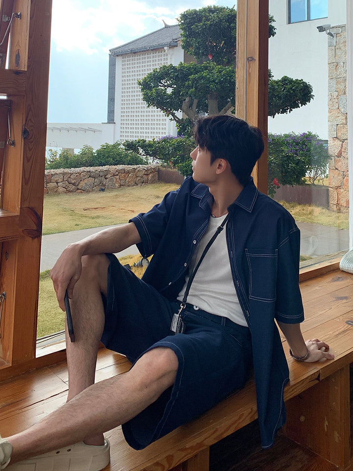 루즈 데님 스트레이트 반바지 