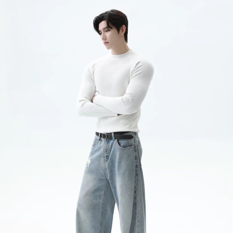 Slim Fit Ribbed Knit Raglan Sweater