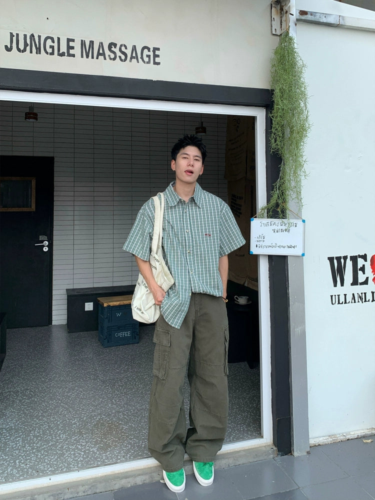 Short Sleeve Plaid Loose Shirt