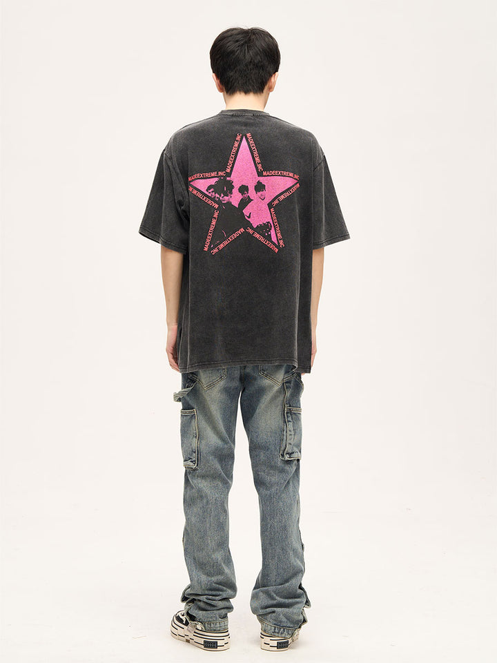 レトログラフィックショートスリーブストリートウェアTシャツ 