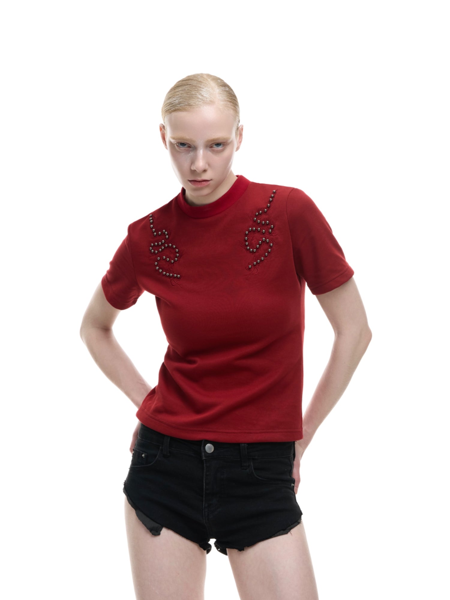 Rivet-Embellished Short Sleeve T-shirt