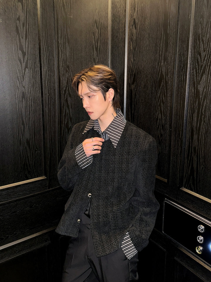 Wool Contrast Color Splicing Jacket