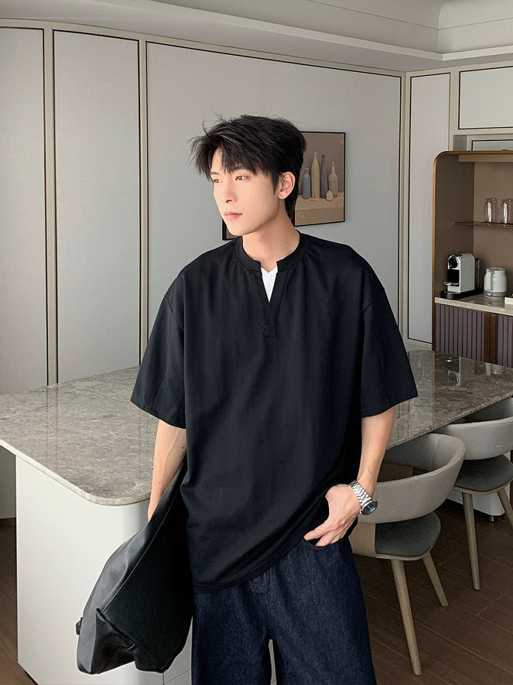 تي شيرت سليم بأكمام قصيرة فضفاضة 