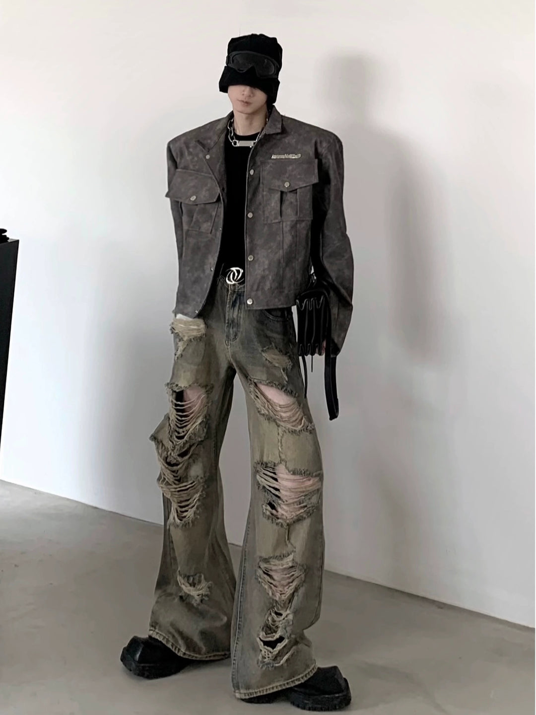 Distressed Wide Leg Ripped Jeans
