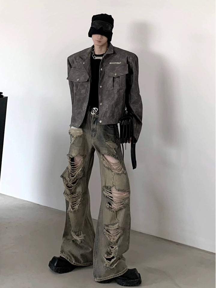 Distressed Wide Leg Ripped Jeans