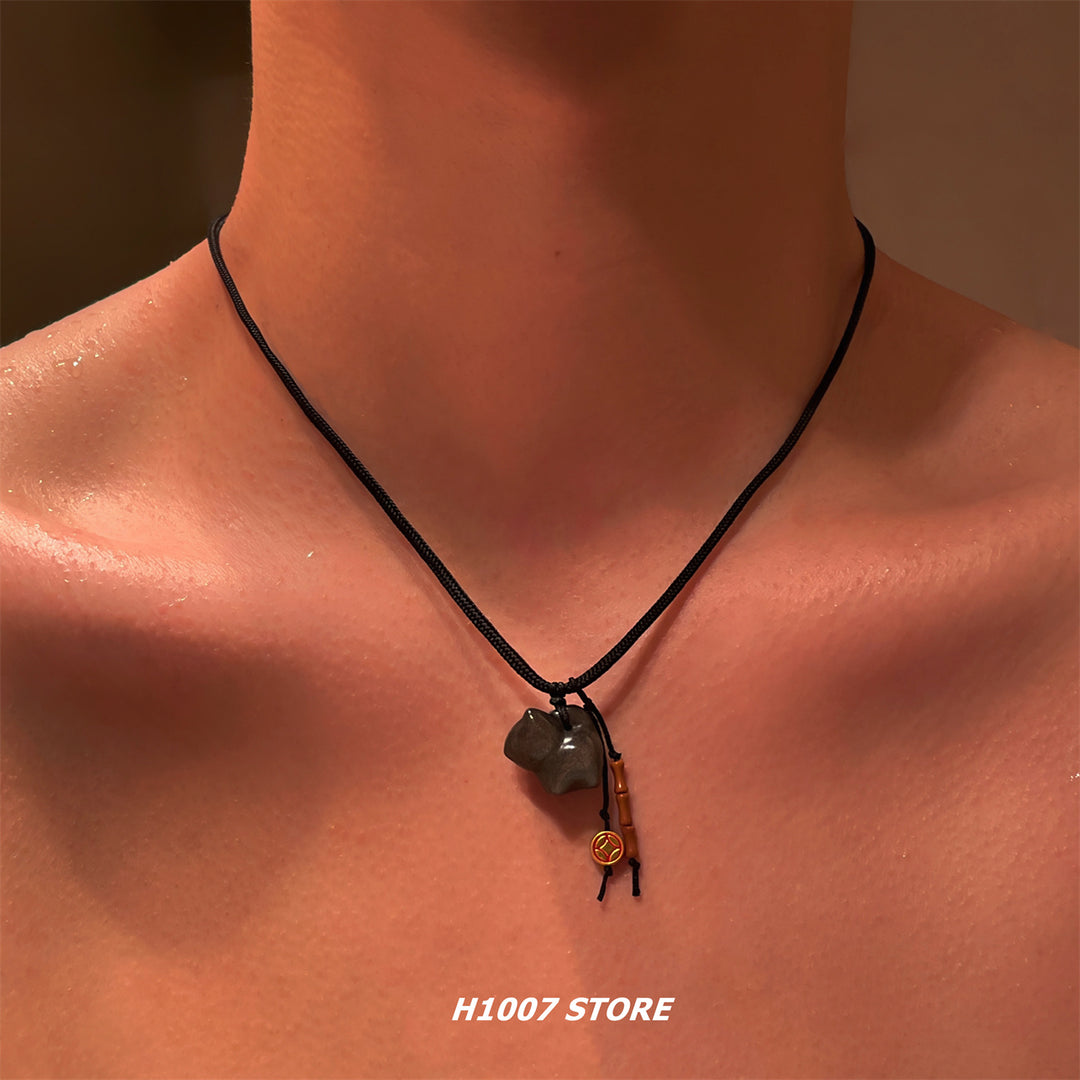 Handmade Silver Obsidian Kitten Necklace