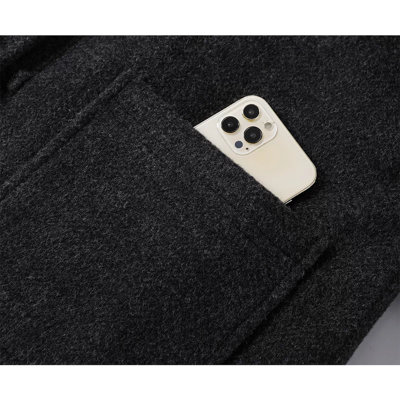 Abrigo de Invierno Largo de Lana Forrado de Forro Polar 